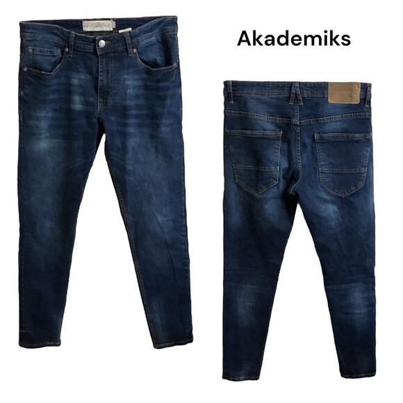 Akademiks Jeanius Men's Slim Straight Jeans Size 32x30 Dark Wash Blue Denim Y2K - Picture 1 of 12